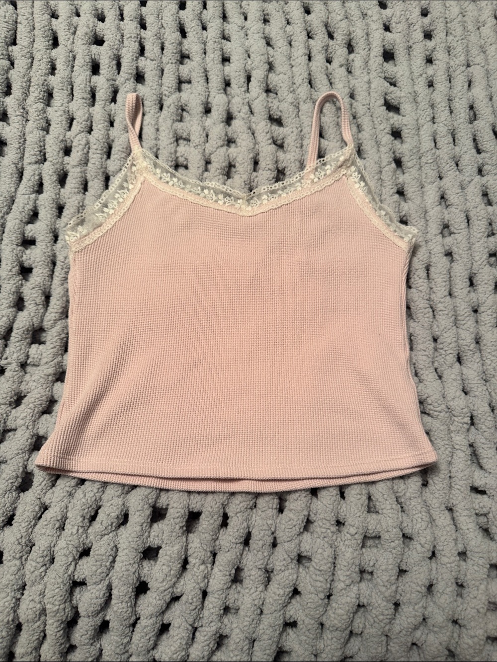 Gilly Hicks Ribbed Lace-Trim Cami in Light Pink